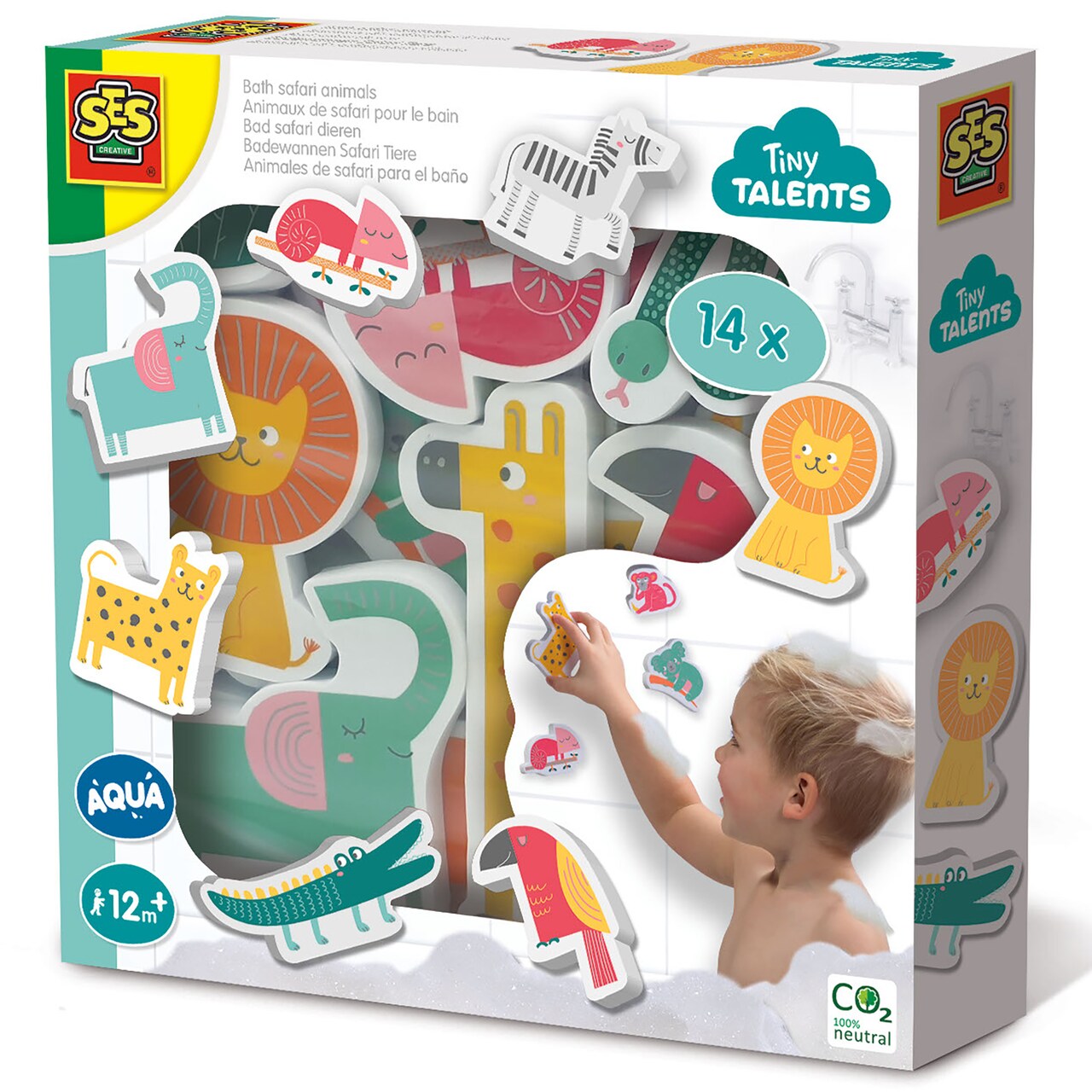 SES Creative: Bath Safari Animals - 14 Colorful Reusable Foam Stickers, Works W/ Multiple Surfaces, Fun Tub & Water Toy, Baby-Toddlers-Kids Ages 1+